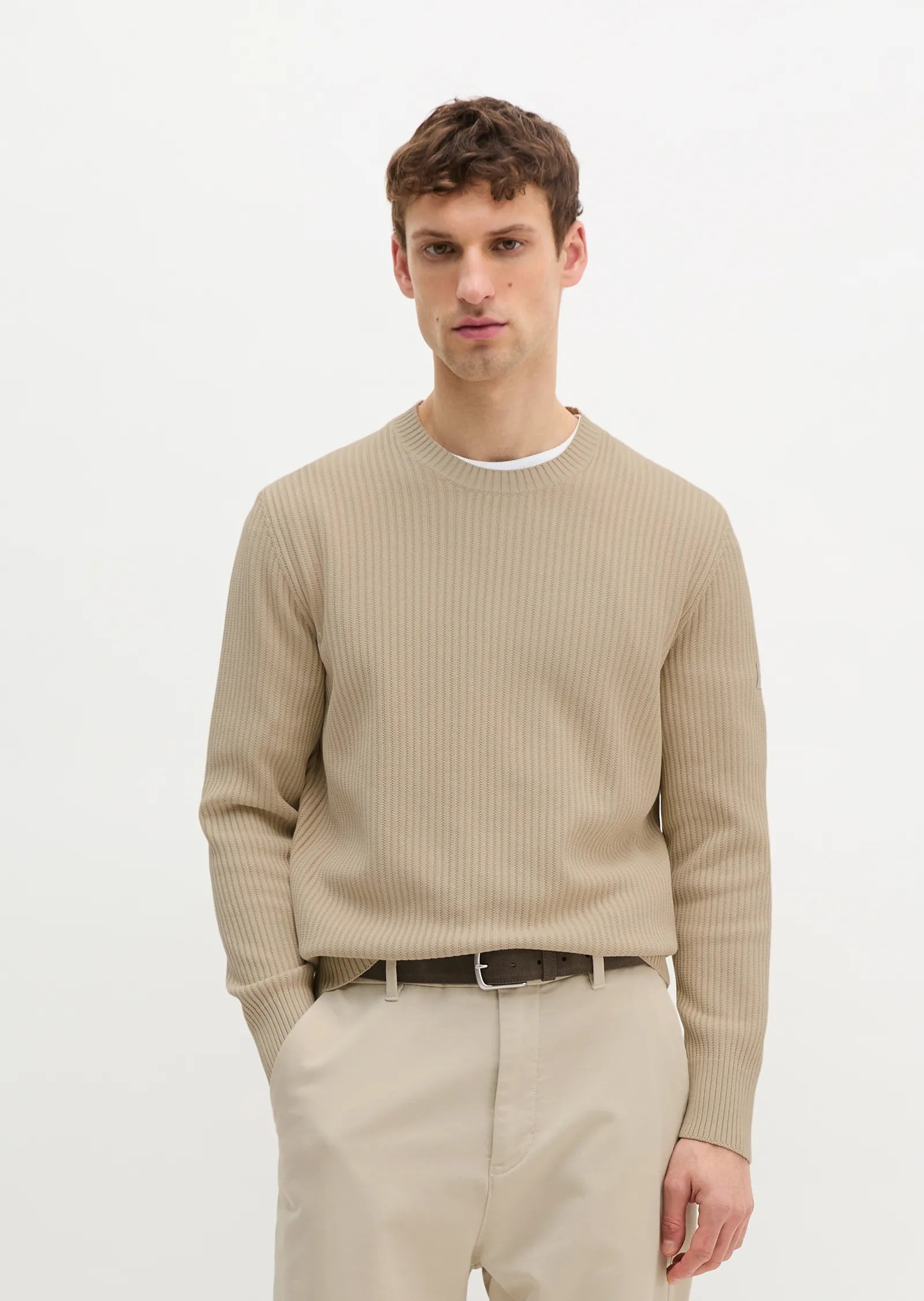 Marc O'Polo - Rippstrick Pullover aus Bio-Baumwolle in Beige