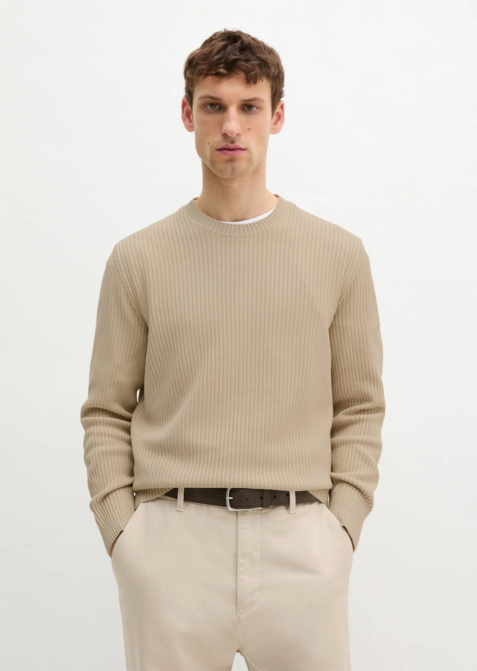 Marc O'Polo - Rippstrick Pullover aus Bio-Baumwolle in Beige