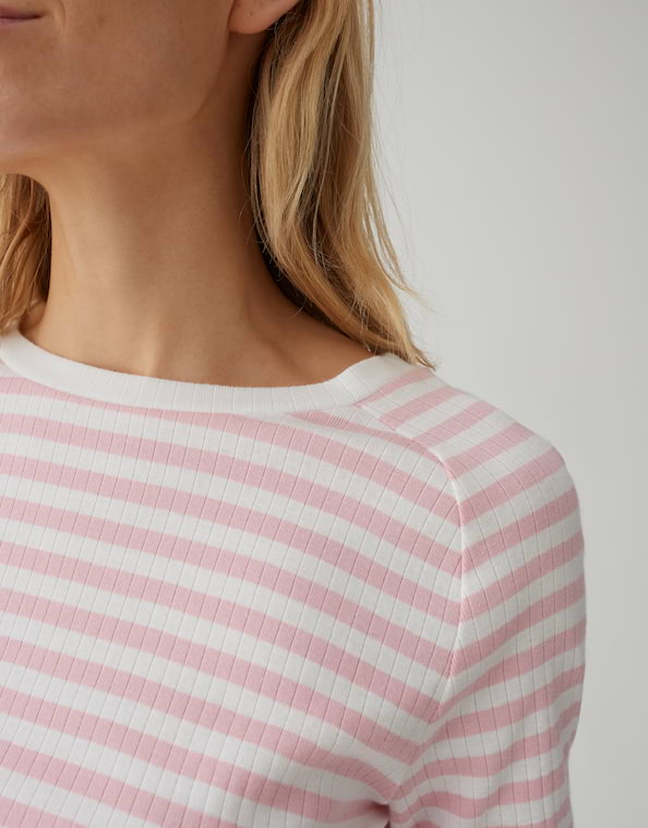 Opus - Longsleeve mit geringeltem Rippjersey Slim Fit - Sorka