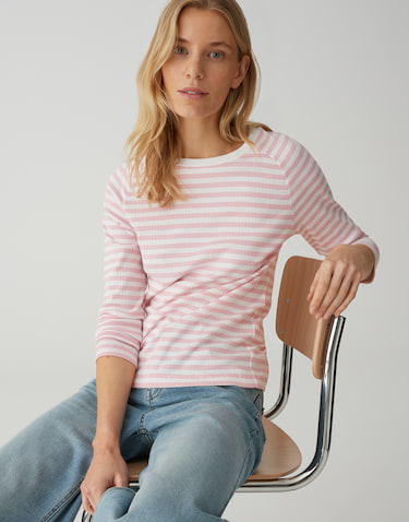 Opus - Longsleeve mit geringeltem Rippjersey Slim Fit - Sorka