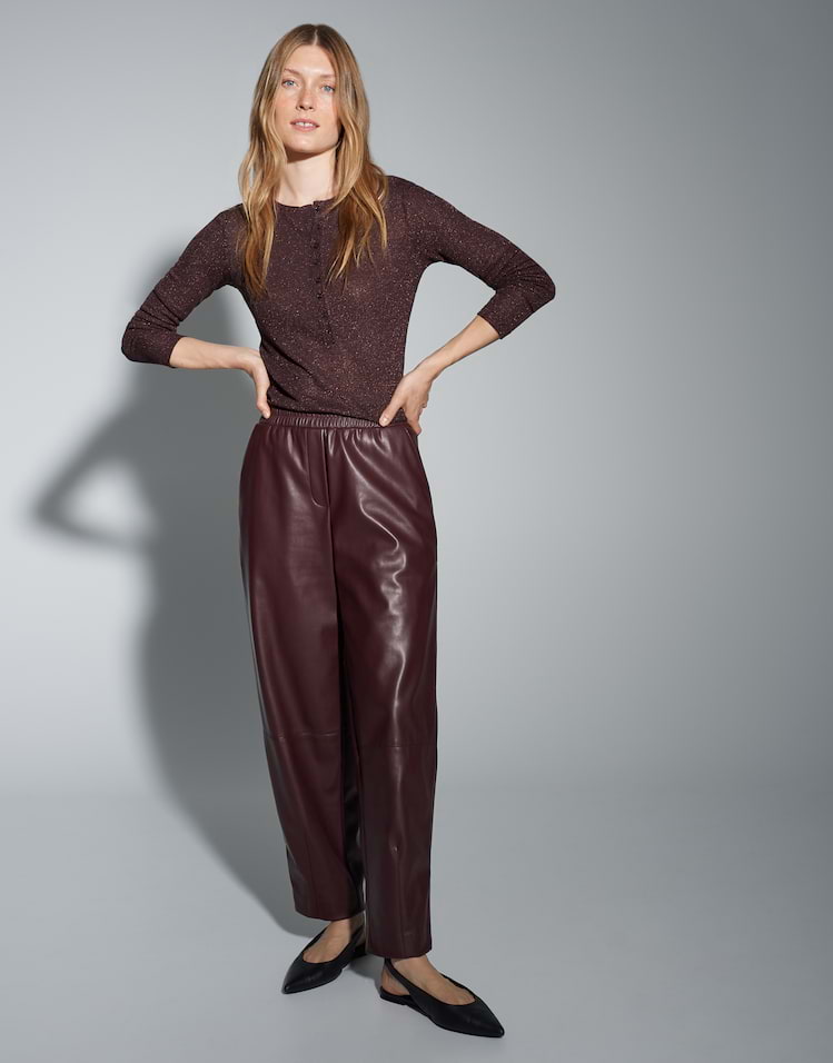 Opus - Relaxed Kunstlederhose mit Barrel Leg - Myha