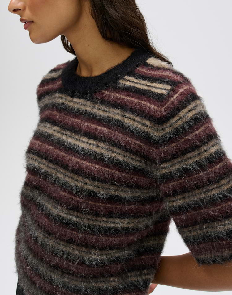 Opus - Gestreiftes Strickshirt aus flauschigem Effektgarn Slim Fit - Primoro