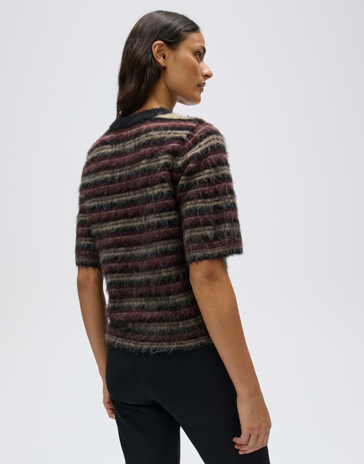 Opus - Gestreiftes Strickshirt aus flauschigem Effektgarn Slim Fit - Primoro
