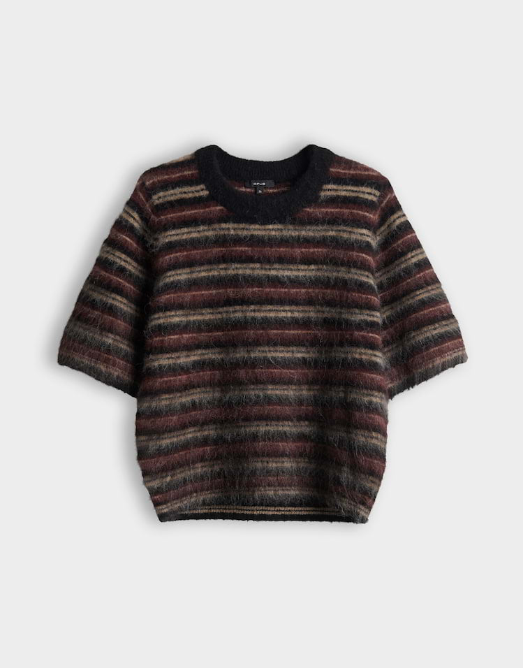 Opus - Gestreiftes Strickshirt aus flauschigem Effektgarn Slim Fit - Primoro