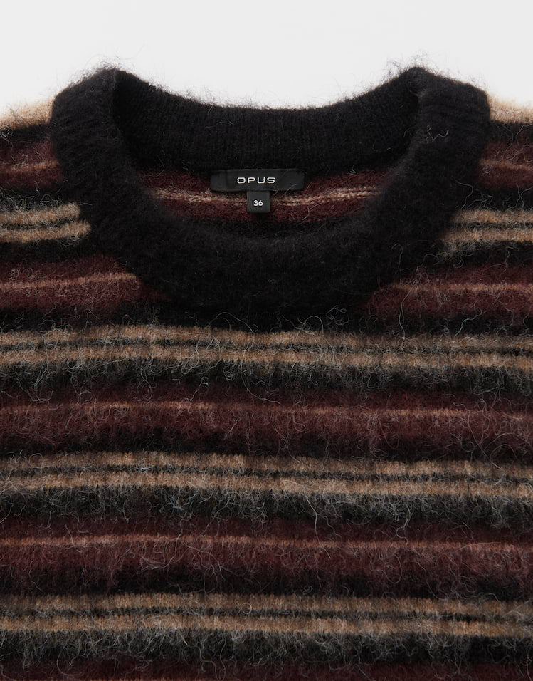 Opus - Gestreiftes Strickshirt aus flauschigem Effektgarn Slim Fit - Primoro