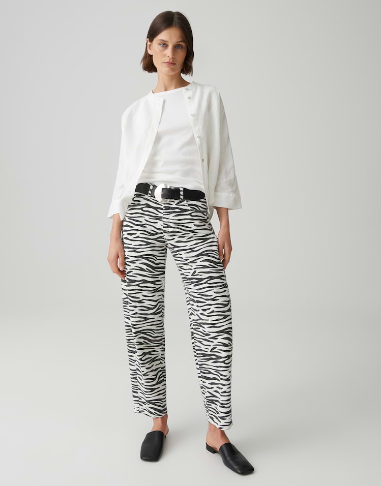 Opus - Barrel Jeans mit Powerstretch Mid Rise - Mari Clear Zebra