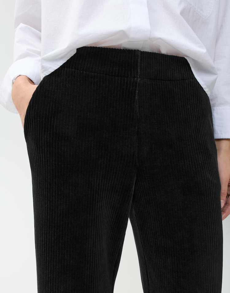 Opus - Schwarze Wide Leg Pants aus Cord - Mucia Bay