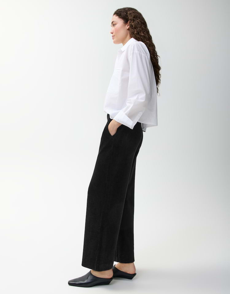 Opus - Schwarze Wide Leg Pants aus Cord - Mucia Bay