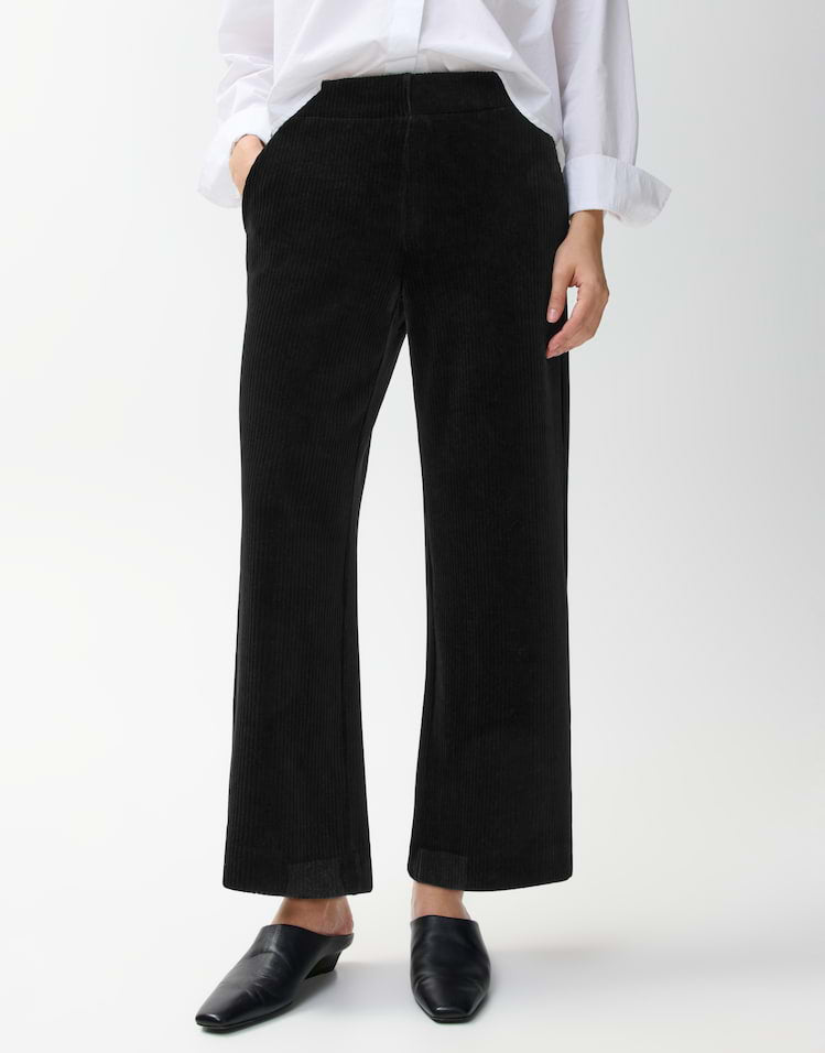 Opus - Schwarze Wide Leg Pants aus Cord - Mucia Bay