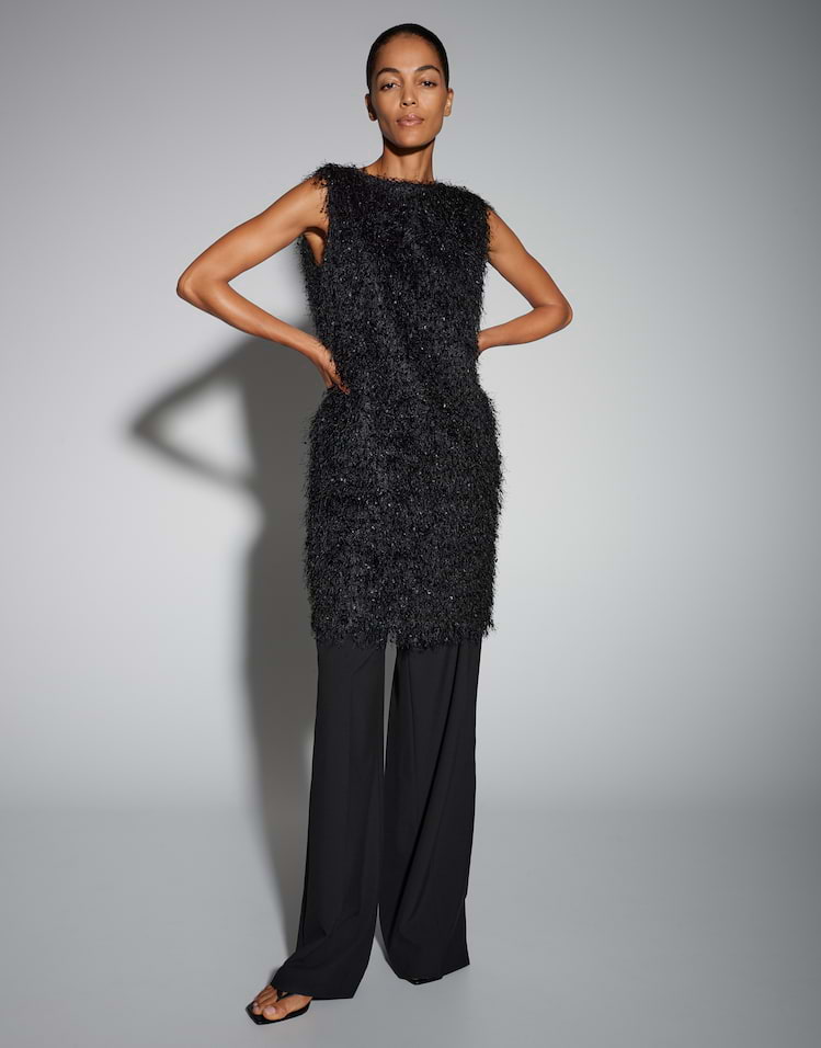 Someday - Gerades Etuikleid in leichter Federoptik - Qeder