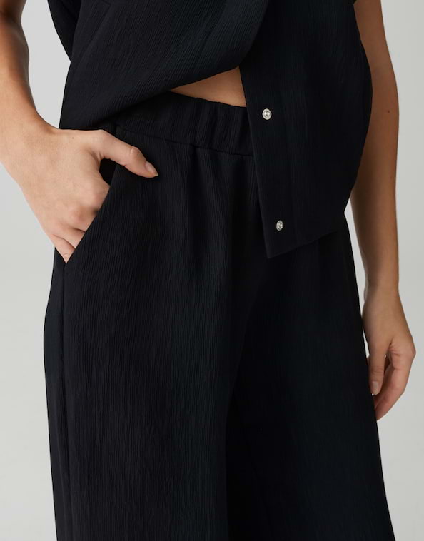 Opus - Fein strukturierte Wide Leg Pants mit Schlitzdetail - Mucia moss