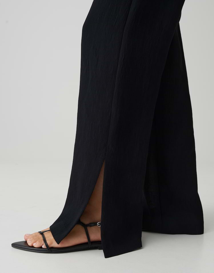 Opus - Fein strukturierte Wide Leg Pants mit Schlitzdetail - Mucia moss