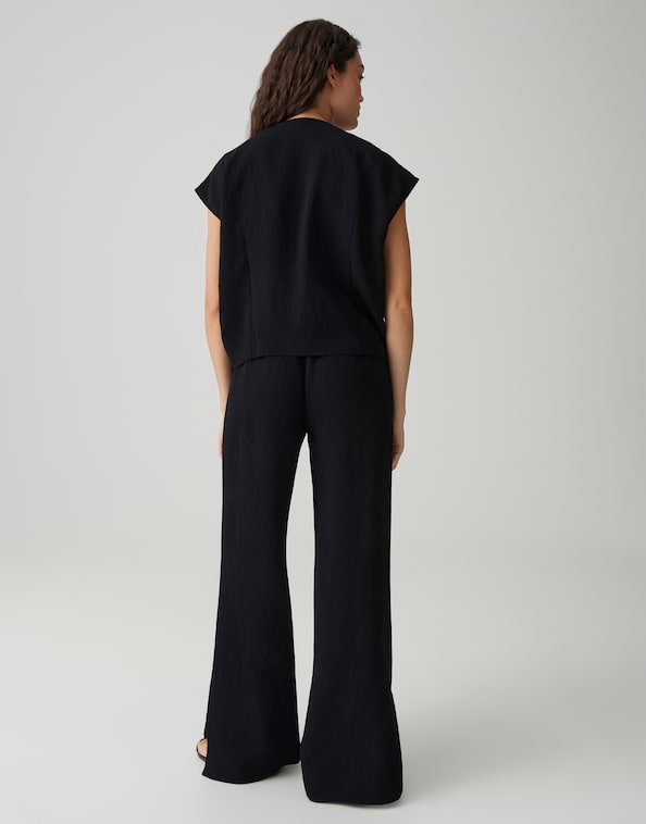 Opus - Fein strukturierte Wide Leg Pants mit Schlitzdetail - Mucia moss