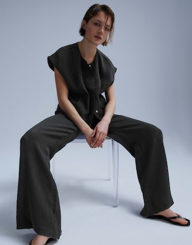 Opus - Fein strukturierte Wide Leg Pants mit Schlitzdetail - Mucia moss