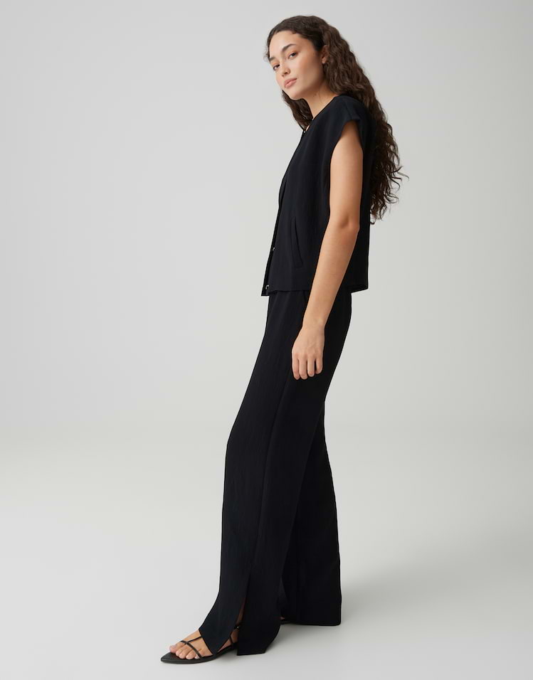 Opus - Fein strukturierte Wide Leg Pants mit Schlitzdetail - Mucia moss