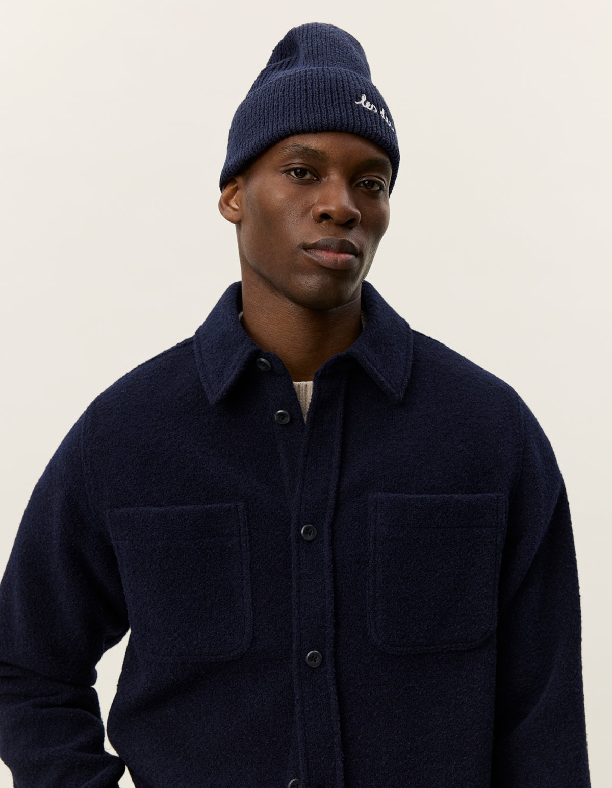 Les Deux - Bouclé Overshirt in Marineblau - Lennon