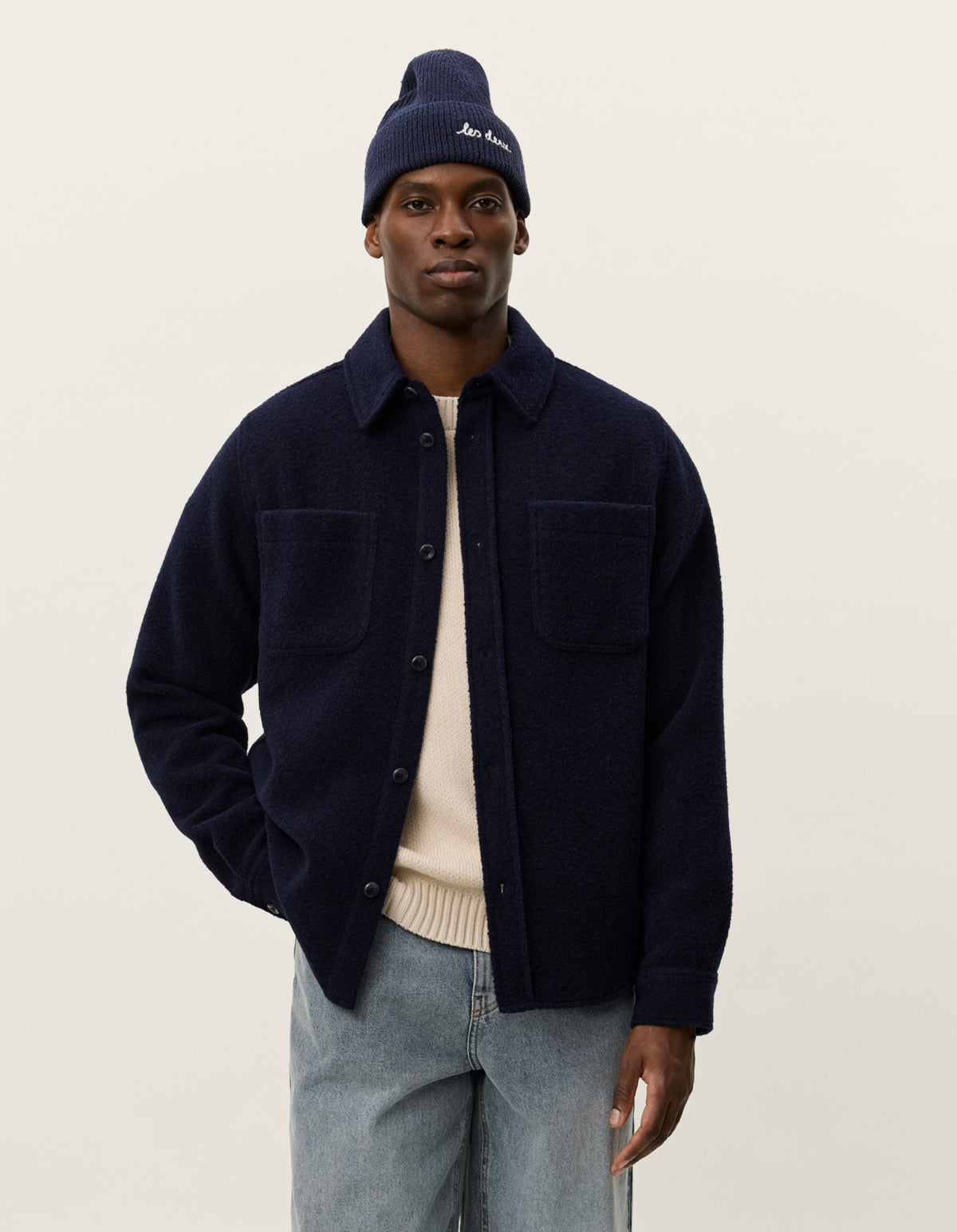 Les Deux - Bouclé Overshirt in Marineblau - Lennon