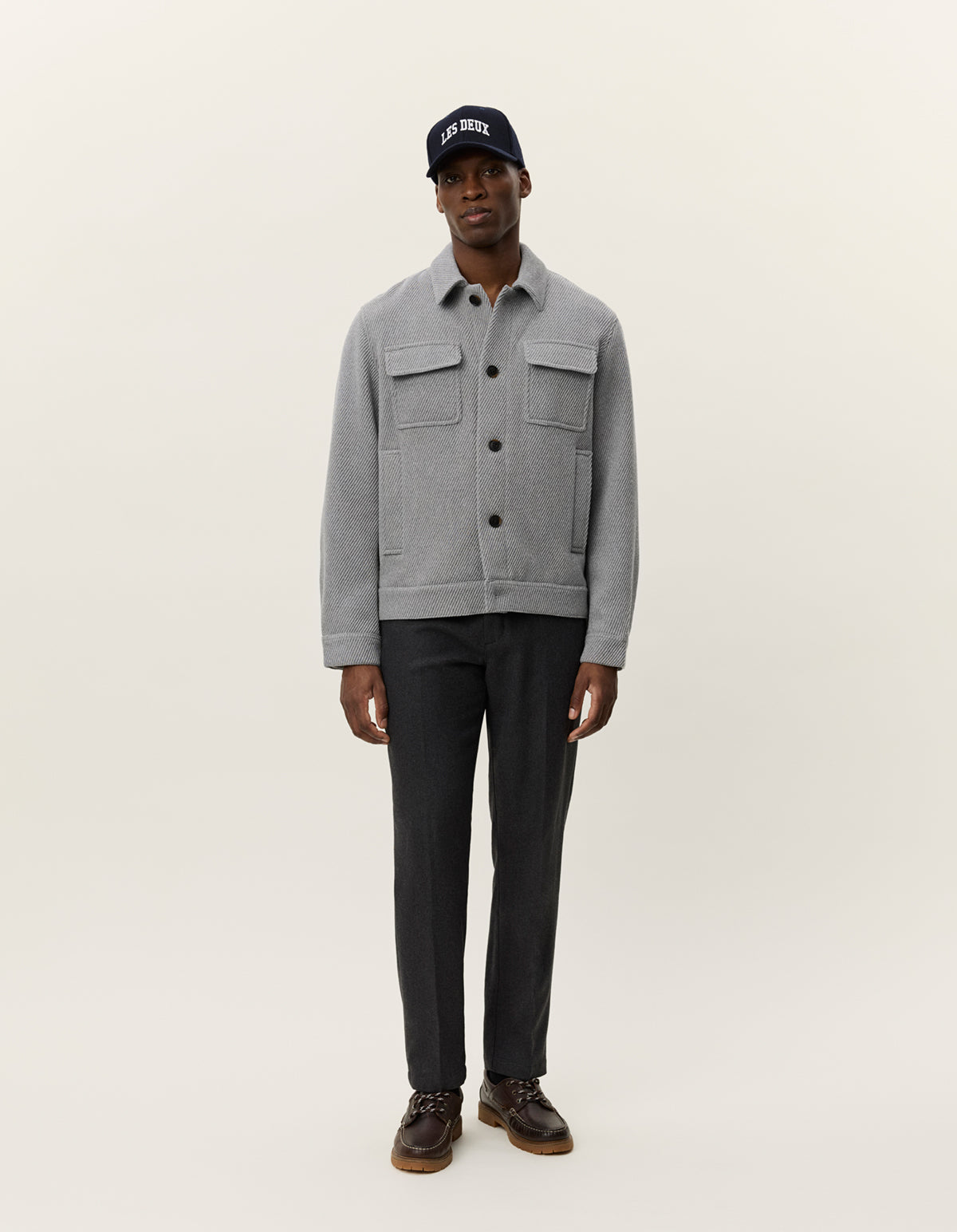 Les Deux - Hellgraues Overshirt in Fischgrät-Optik - Nash